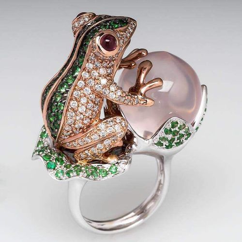 Bague Vintage En Cristal Vert Brillant Pour Femme, Jolie Bague En Forme De Grenouille, Fausse Perle, À La Mode, Bijoux Boho, Cadeaux