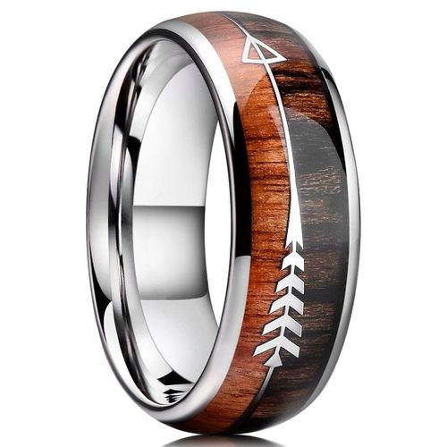 Bague En Acier Inoxydable Pour Hommes, 8mm, Mode Koa Bois Incrusté Flèche, Bracelet De Fiançailles, Bijoux Cadeau Pour Hommes