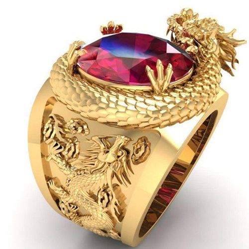 Collection De Style Punk! Bague De Luxe Pour Hommes, Motif Dragon Dominateur, Incrustation, Grand Anneau En Cristal Rouge, Motard, Bijoux De Fête De Mariage