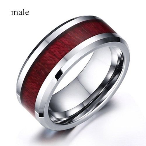 Bagues De Couple En Acier Inoxydable Pour Femmes, Ensemble De Bagues En Cristal Blanc Cz, Incrustation En Bois Rouge, Bijoux De Bande De Mariage