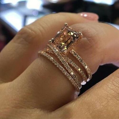 Bague Multicouches En Morganite Or Rose, Bijoux De Mariage, Bague En Pierre De Cristal Champagne Pour Femmes, Cadeaux De Fête Des Mères