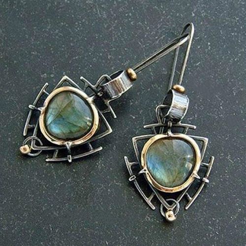 Boucles D'oreilles Vintage Triangle En Pierre De Lune Pour Femmes, Style Boho, Ethnique, Tribal, Géométrique, Résine, Pendentif, Bijoux, Cadeau