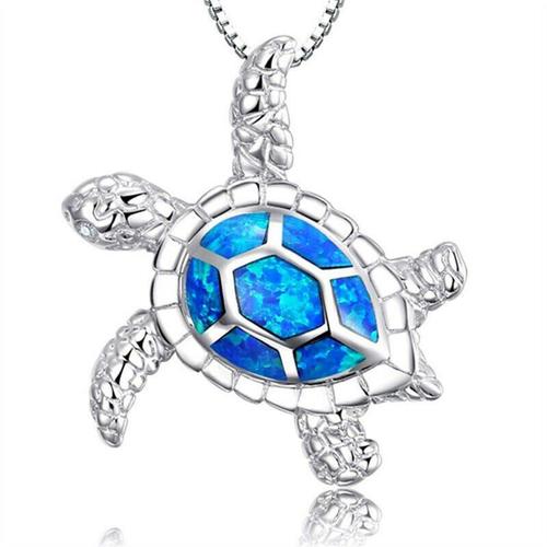 Collier Bohème Imitation Opale Bleue, Pendentif Animal Tortue Mignon, Breloque En Cristal Océan, Bijoux Pour Femmes