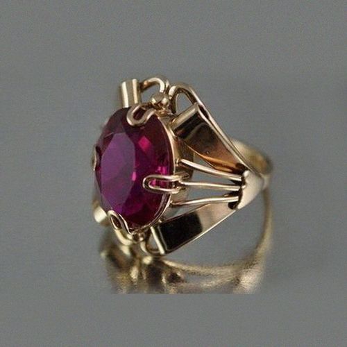 Bague De Fiançailles En Pierre De Zircon Rouge Ovale, Vintage, Bijoux De Charme, Couleur Or, De Luxe, Tendance
