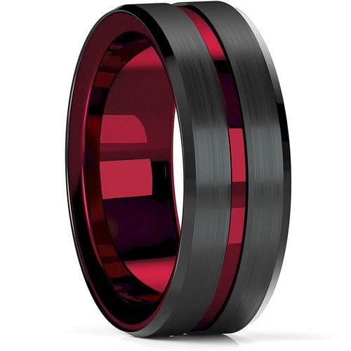 Bagues De Mariage En Tungstène Noir Pour Hommes, Anneau De Fiançailles, Rainure Rouge, Bord De L'échelle Brossé Noir, Cadeau De Saint-Valentin, 8mm