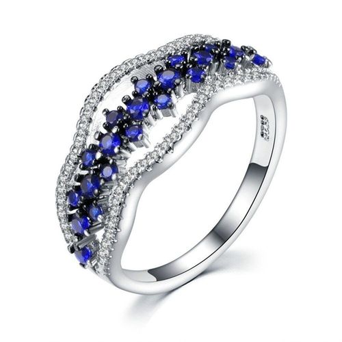 Bague En Cristal Bleu Ajouré Pour Femmes, Anneau De Doigt En Zircon Aaa, Cadeau De Mariage Pour La Saint-Valentin