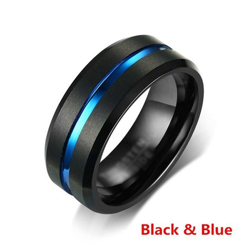Bagues En Acier Inoxydable Pour Hommes, 8mm, Bleu Rouge, Rainure Colorée, Bord Biseauté, Bague De Fiançailles, De Mariage, Bijoux D'anniversaire