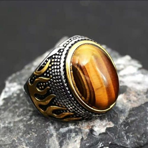 Bague Vintage Rétro En Métal Pour Hommes, Style Arabe Du Moyen-Orient, Antique, Pierre D'oeil De Tigre, Pierre De Flamme, Bijoux Punk, Cadeaux De Fête, 2021