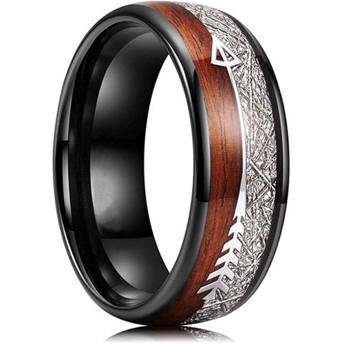 Bague Fine En Acier Inoxydable Pour Hommes, Ligne Bleue Noire, Incrustation De Coquille En Bois De Koa Et Abalone, Bague En Météorite Rouge, Flèche, Bracelet De Mariage, 8mm