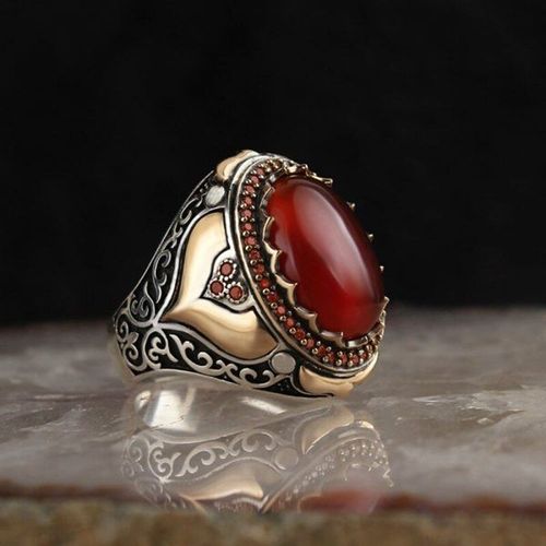 Bague Punk Vintage Rétro Pour Hommes, Style Arabe Du Moyen-Orient, En Métal Ancien, Rouge Grenat, Pierre Flamme, Bijoux Cadeaux De Fête, 2021