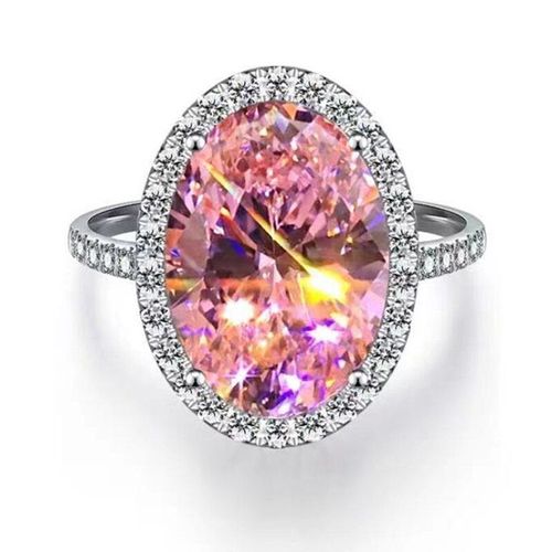 Bague Ovale En Cristal Zircon Rose Pour Femme, Grand Bijou Exquis, Charmant, Pour Anniversaire De Mariage, Élégant, Accessoires De Fête