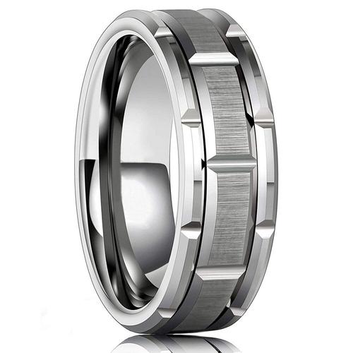 Bague Moderne En Acier Inoxydable Pour Hommes Et Femmes, 8mm, Couleur Argent Brossé, Motif À Double Rainure, Bijoux De Fête De Mariage Pour Hommes Et Femmes, Cadeau