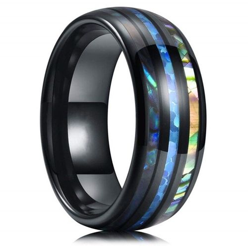 Bague En Acier Inoxydable Pour Hommes Et Femmes, Coquille D'ormeau Colorée De 8mm, Incrustation Opale, Accessoires De Mariage Pour Hommes Et Femmes