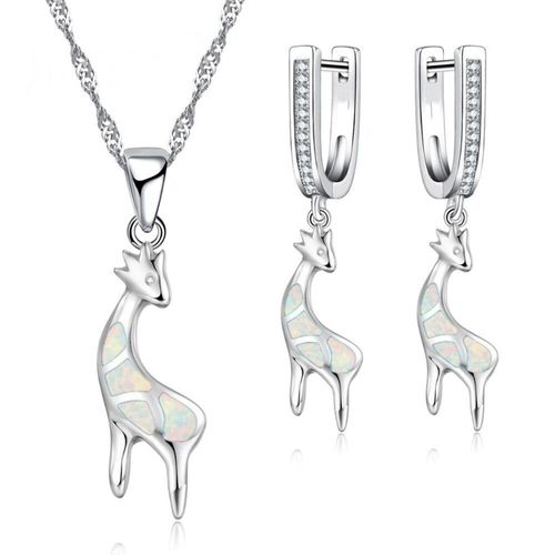 Ensemble De Bijoux En Forme De Girafe Pour Femmes, Collier Et Boucles D'oreilles, Imitation Opale De Feu Bleue, Bijoux De Mariage