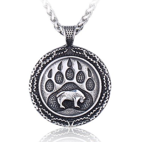Collier Avec Pendentif Patte Et Tête D'animal En Acier Inoxydable Pour Hommes, Vintage, Viking, Nordique, Ours, À La Mode, Bijoux De Fête, Cadeaux