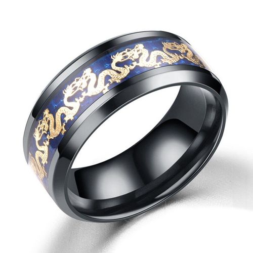 Bague Dragon Chinois Vintage En Acier Pour Hommes, Anneau En Fiber De Carbone, Amulette De Mariage, Bleu Noir En Titane, 8mm