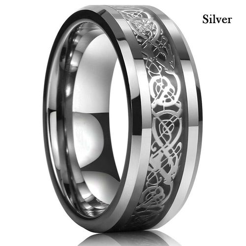 Bague Dragon Celtique En Acier Inoxydable Pour Hommes, 8mm, Incrustation Rouge, Vert, Bleu, Anneaux En Fiber De Carbone, Bijoux De Mariage, Vente En Gros