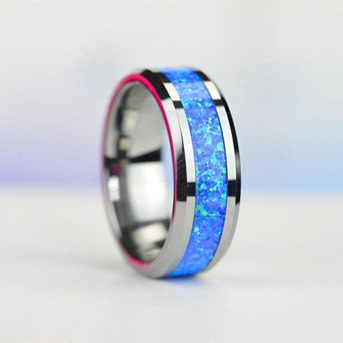 Bague En Acier Inoxydable Pour Hommes, 8mm, Incrustation Opale Bleue De Luxe, Bracelet De Fiançailles, Bijoux Taille 6-13, Livraison Gratuite