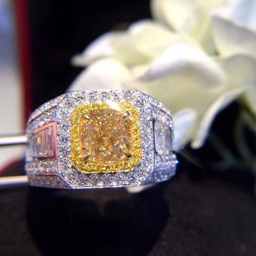Bague De Luxe En Pierre De Cristal Jaune Pour Hommes Et Femmes, Couleur Argent, Vintage, Fiançailles