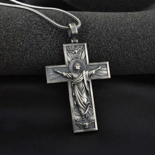 Collier Vintage Avec Pendentif En Croix De Jésus Pour Homme, Bijou Religieux, Rétro, Jésus, Christ, Couronne D'épines