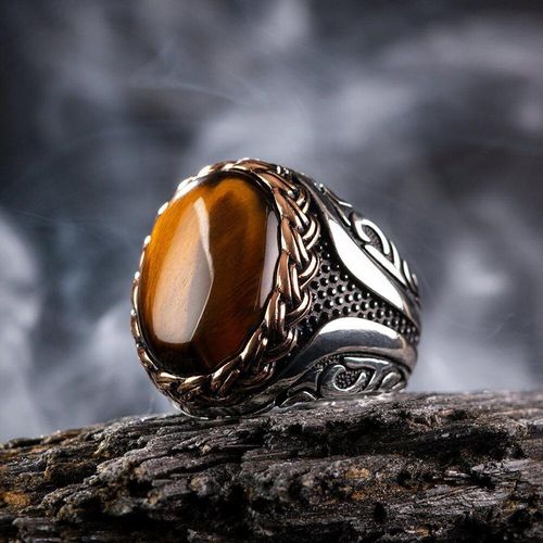Bague Vintage En ¿Il De Tigre Marron Pour Hommes Et Femmes, Anneau De Déclaration Turc En Spirale Gravée À La Main, Bracelet De Mariage Rétro Pour Femmes