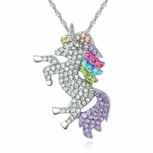 Collier À Pendentif Licorne De Dessin Animé Coloré Pour Filles, Collier En Cristal Blanc À La Mode Pour Enfants, Bijoux De Bande De Mariage Pour Femmes