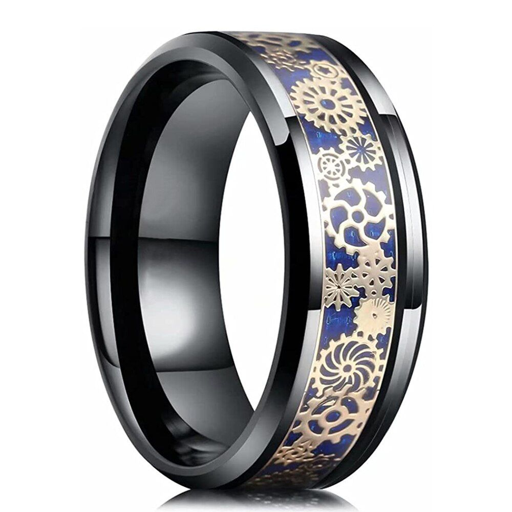 Bague Vintage Steampunk En Acier Inoxydable Pour Hommes, Anneau En Fiber De Carbone, Bleu, Rouge, À La Mode, Bracelet De Mariage, Livraison Directe