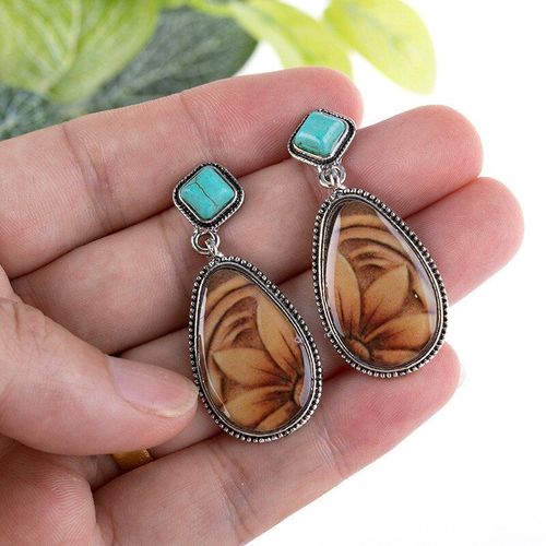 Boucles D'oreilles Ethniques Boho Pour Femmes, Bijoux En Forme De Goutte De Pierre Orange, Style Rétro, Couleur Argent Antique, Longues Feuilles, Bijoux De Bande De Mariage