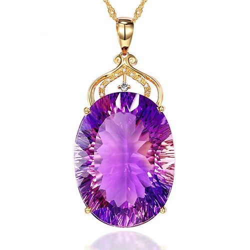 Collier De Luxe En Zircon Violet Pour Femmes, Pendentif Ovale De Grande Taille, Couleur Or, Cristal, Cadeau De Mariage