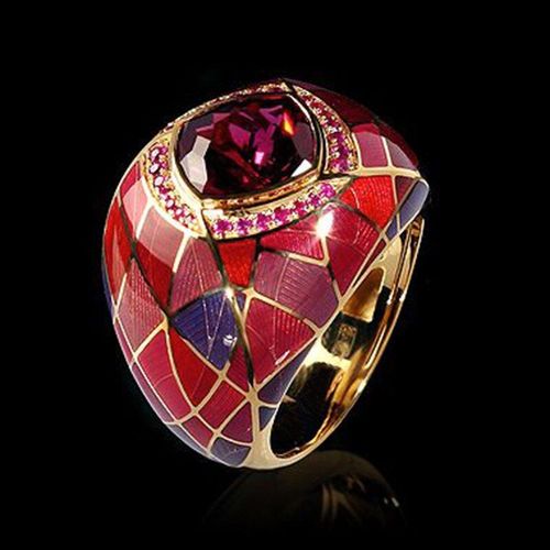Bague De Mariage En Émail Pour Femmes, Magnifique Anneau En Pierre De Cristal Bleu Rouge, Strass Dorés De Luxe, Cadeau D'anniversaire Doux Pour Petite Amie