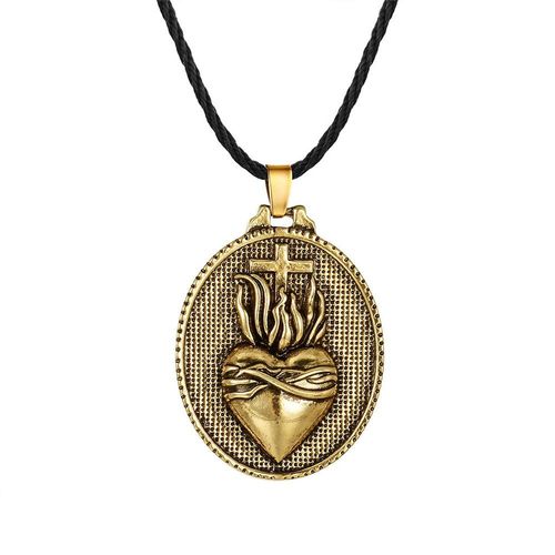 Collier Vintage Avec Pendentif En Forme De C¿Ur Sacré De Jésus, Chaîne Avec Croix, Rétro, Doré, Religieux, Catholique, Pour Hommes