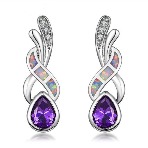 Boucles D'oreilles Boho En Cristal Violet Pour Femmes, Imitation De Goutte D'eau, Opale De Feu Bleue, Bijoux De Mariage