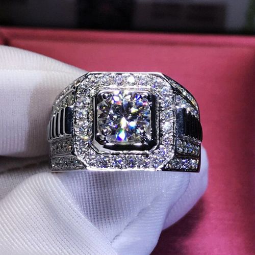 Bague Carrée En Cristal Blanc Pour Hommes Et Femmes, Anneau De Doigt Doré Punk Avec Strass Complet, Bijoux De Mariage