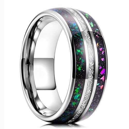 Bague En Carbure De Tungstène Pour Hommes, Anneau De 8mm Avec Incrustation Opale Et Météorite Créée, Taille 6-14