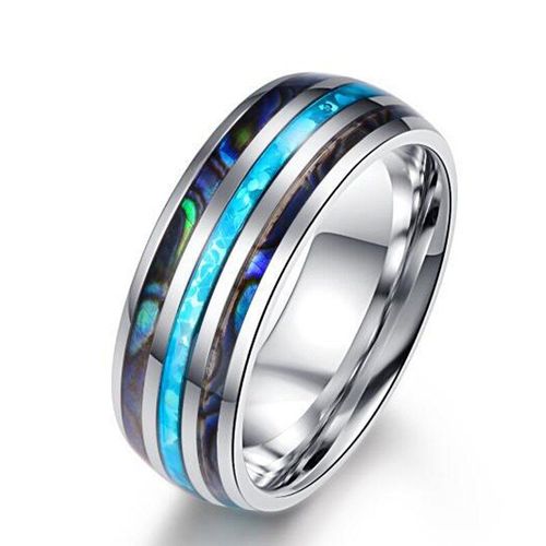 Bagues De Mariage En Tungstène Noir 8mm Pour Hommes, Incrustation De Coquille D'ormeau Colorée, Bague Opale, Cadeau D'anniversaire Exquis Pour Hommes