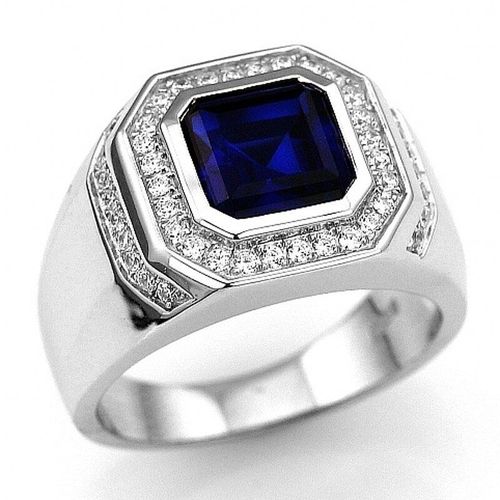 Bague De Mariage En Pierre Bleue Pour Hommes, Anneau De Chaîne De Couleur Or Blanc, Classique, Promesse De Fiançailles Pour Couple