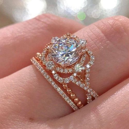 Ensemble De Bagues Brillantes En Cristal Blanc Et Or Rose Pour Femmes, 2, Nouvelle Collection Pièces/Ensemble, Bijoux De Fiançailles, Taille 5-10