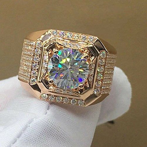 Bague En Cristal Pour Hommes, Couleur Rose Or Argent, Pierre De Naissance Naturelle, Anneau De Banquet, Bijoux De Luxe De Mariage