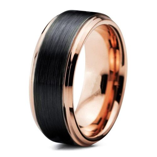 Bagues En Acier Inoxydable Or Rose 8mm, Bague En Acier Inoxydable Brossé Noir, Bijoux De Fête De Mariage Pour Hommes Et Femmes, Taille 6-13