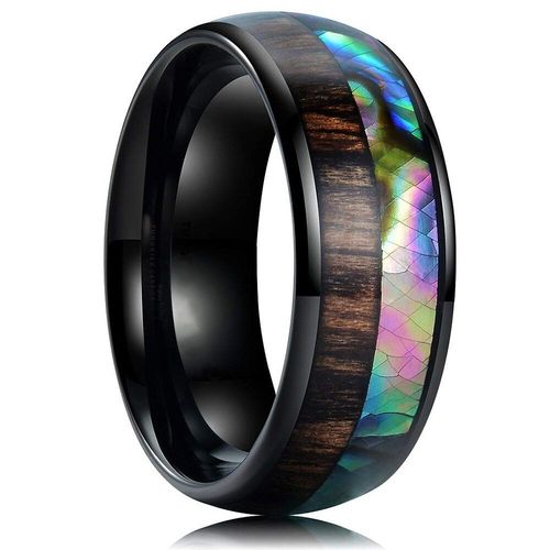 Bague En Acier Inoxydable Noir Pour Hommes, 8mm, Incrustation De Coquille En Bois, Bague De Fiançailles Pour Hommes, Bijoux De Mariage, Nouvelle Collection
