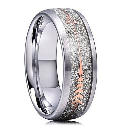 Bague En Acier Inoxydable Pour Hommes, 8mm, Argent, Koa, Bois Météorite, Incrustation De Flèche, Bracelet De Mariage, Mode, Accessoires Pour Hommes, Cadeau Taille 6-13
