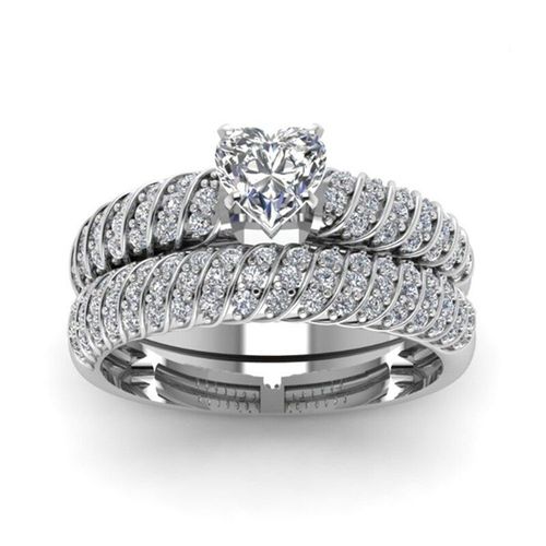 Bagues De Fiançailles Et De Mariage En Cristal Blanc Pour Femmes, Ensemble De Bijoux À La Mode, Couleur Rouge, Coupe C¿Ur, 1.8 Carat