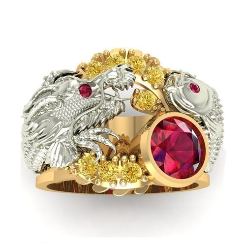 Bague Pour Hommes, Style Punk Hip Hop, Couleur Or, Dragon Incrusté De Cristal Rouge, Noble, Fête De Mariage, Bijoux Tendance