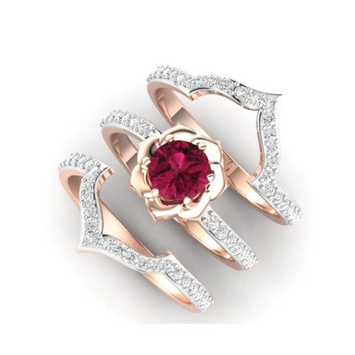 Bague Élégante En Or Rose Pour Femme, Ensemble De 3, Bijoux Pour Demande D'anniversaire, De Fiançailles Ou De Mariage, Pièces/Ensemble