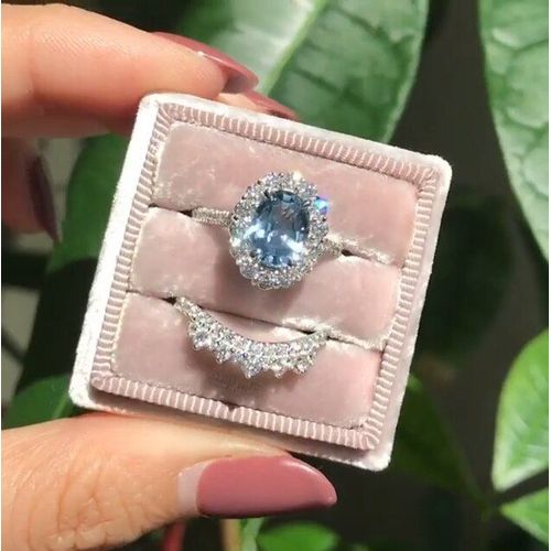 Bague De Luxe En Cristal Pour Femmes, Incrustée De Strass, Ensemble De Bagues De Fiançailles, De Mariage, De Banquet, De Cocktail, 2 Pièces/Ensemble