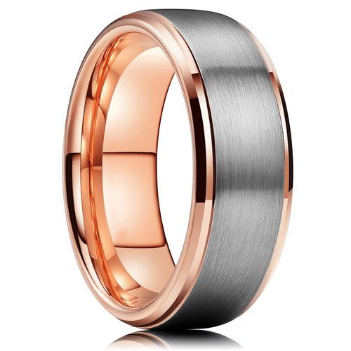 Bague En Acier Inoxydable Pour Hommes, 8mm, Bleu Et Or Rose, Surface Argent Brossé, Mode, Bijoux De Mariage, Taille 6-13