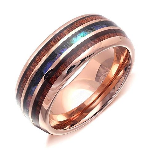 Bagues En Acier Inoxydable Argenté Pour Hommes, 8mm, Incrustées De Bois De Koa Hawaïen Et Coquille D'ormeau Opale, Bijoux De Mariage