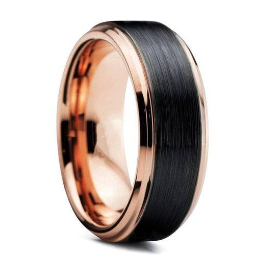 Bague En Acier Inoxydable Noir Et Or Rose De 8mm Pour Hommes, Surface Brossée, Mode, Bijoux De Mariage, Taille 6-13