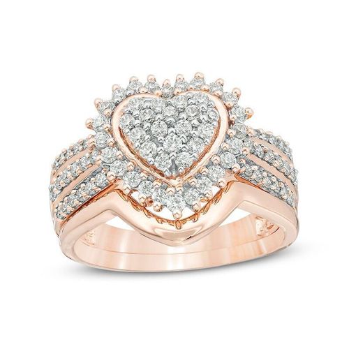 Ensemble De Bagues De Mariage En Zircon Pour Femmes, Ensemble De Bagues De Déclaration En Forme De C¿Ur Romantique, En Cristal Blanc, Vintage, Aaa, Bijoux À La Mode, Cadeaux, 2 Pièces/Ensemble
