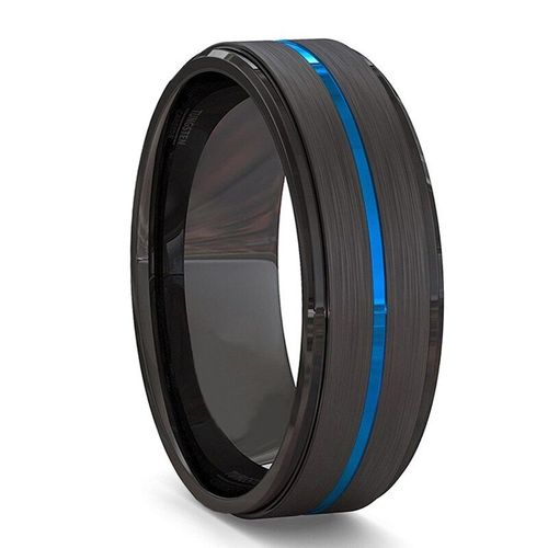 Bague En Acier Inoxydable Martelée À Multiples Facettes Pour Homme, Unique, Incrustation En Bois Teint En Bleu, Argent, Noir Brossé, Anneau De Mariage